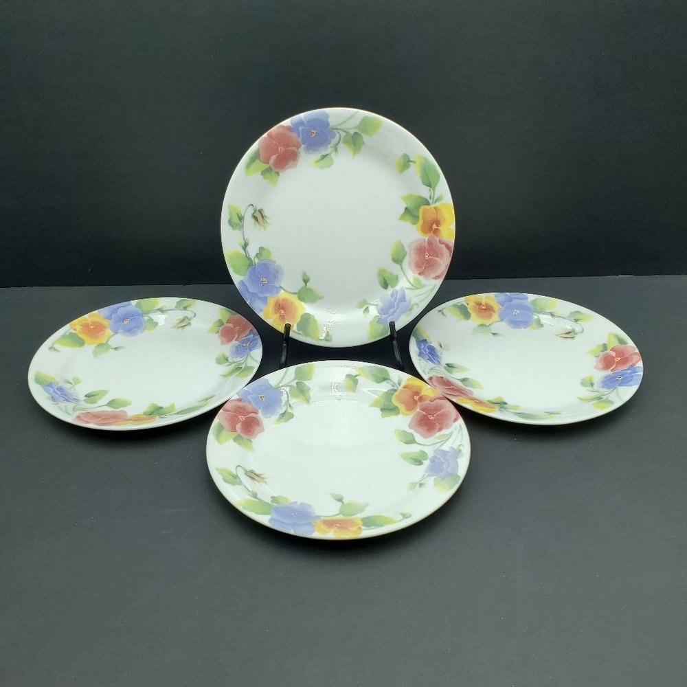 Corelle Summer Blush Salad Plates Corning Floral Pansies Dessert Appetizer Plate